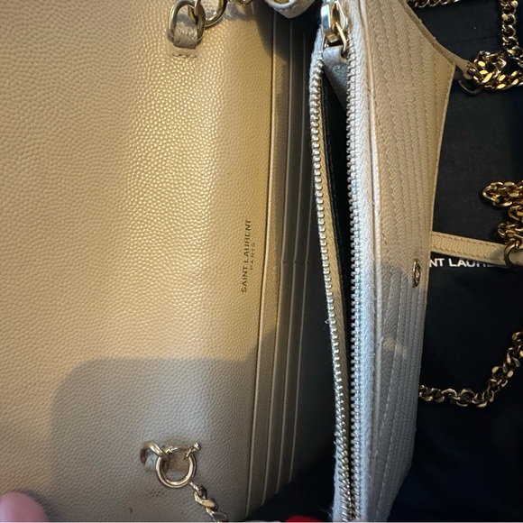 Yves Saint Laurent Cassandre Envelope Chain Wallet in Dark Beige - Picture 9 of 9